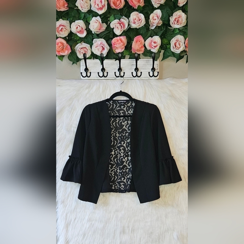 Impress Classic Black Lace-Trimmed Blazer